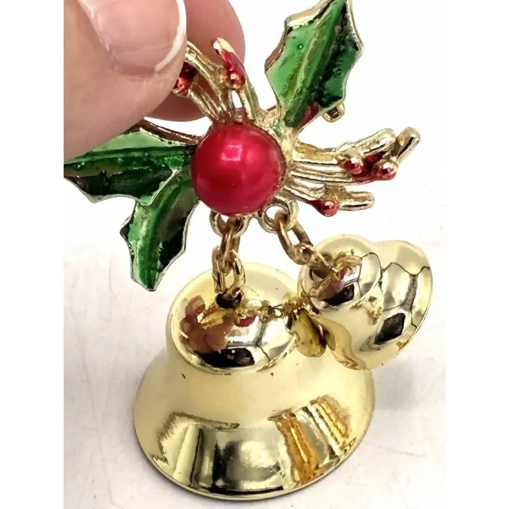 Vintage Christmas Brooch Pin Lot of 4 Bell Tree Angel Candy Cane Holiday Jewelry